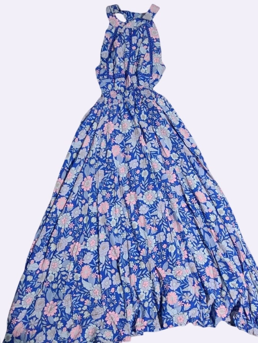 Abel the Label Floral Halter High-Neck Smocked Maxi Dress